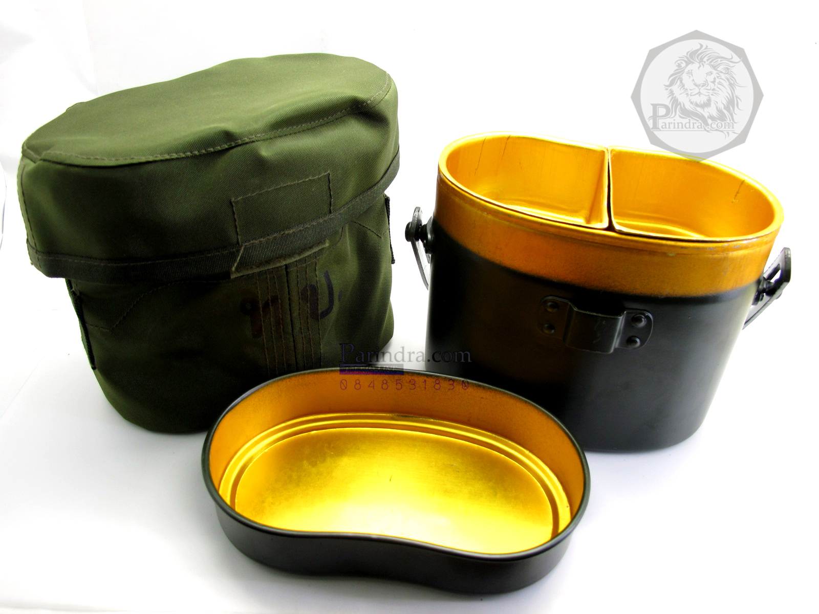 หม้อสนามอลูมิเนียม ทรงอเมริกัน อย่างดี ทหารบก ทบ. สีเขียวขี้ม้า