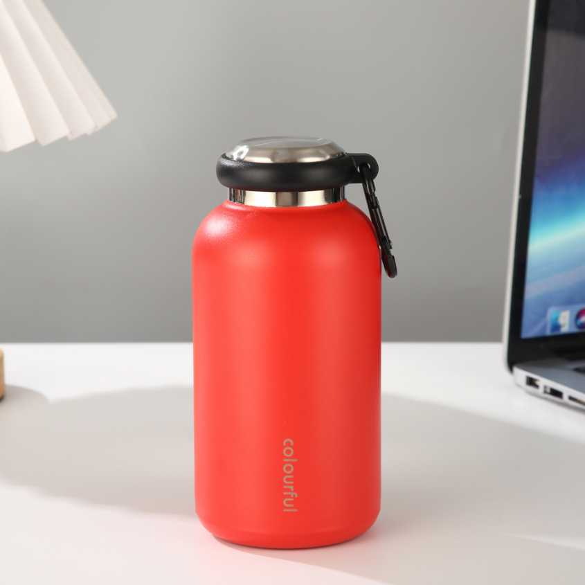 กระบอกสแตนเลส ทรงขวด ฝาหูหิ้วแบบพวงกุญแจ 430 ml