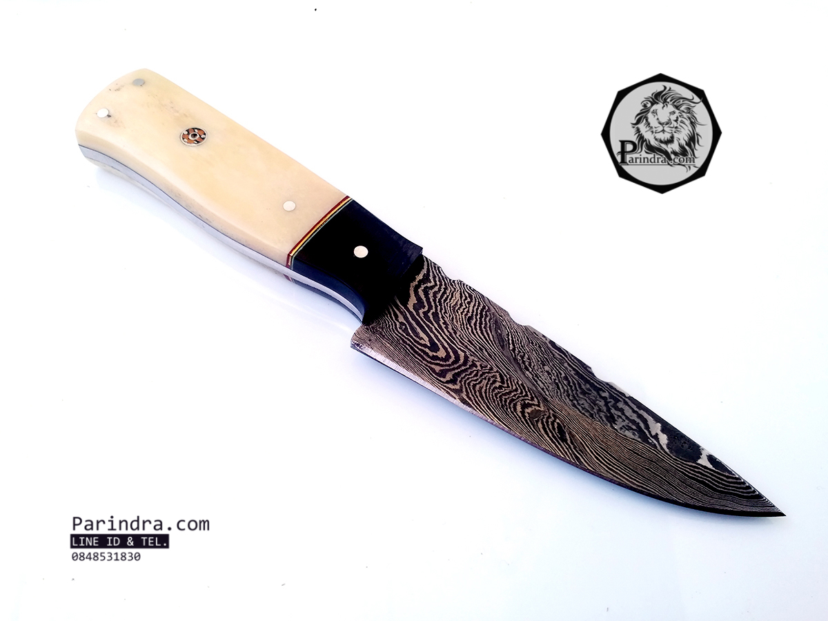 มีดดามัสกัส ทรงมีดแล่ (Damascus) ด้ามกระดูกอูฐและเขาวัว ขนาด 7.5 นิ้ว ตีพับ 200 ชั้น นำเข้าจาก ปากีสถาน DPK007