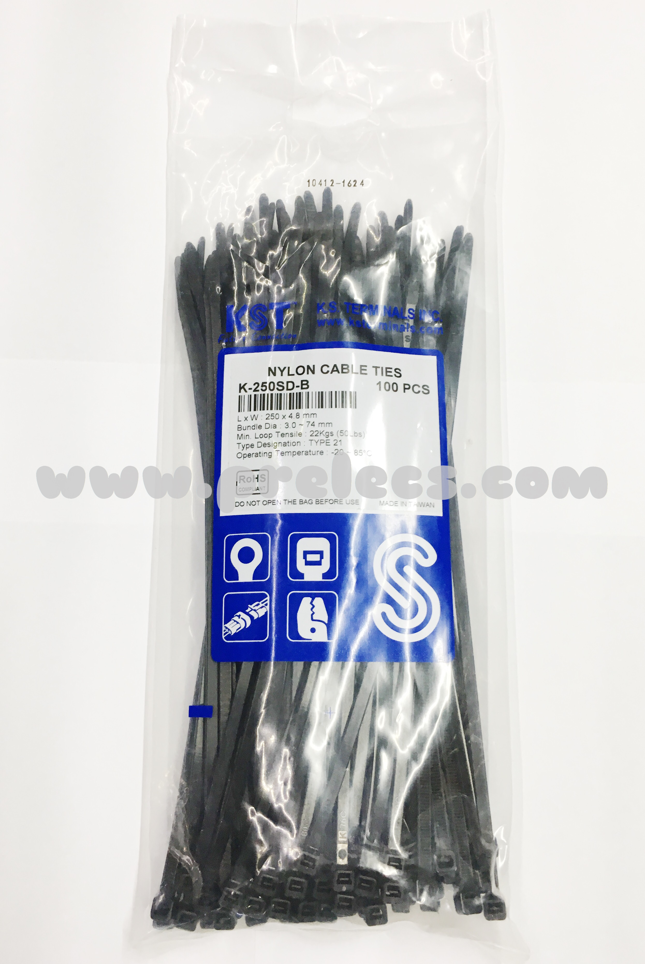 Cable Tie ยี่ห้อ KST (TAIWAN) 10นิ้ว สีดำ