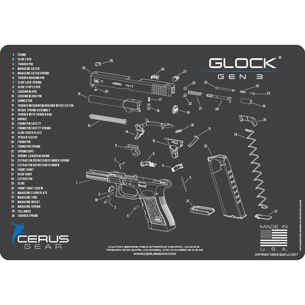 GLOCK® GEN3 SCHEMATIC Charcoal Gray PROMAT