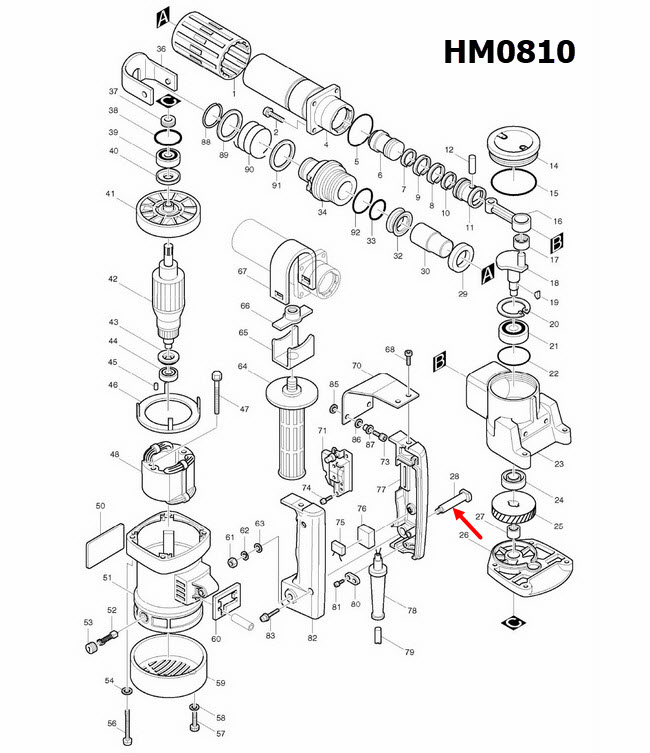 น๊อตยึดด้าม สกัดไฟฟ้า, แย็ก Makita-มากีต้า HM1201 [#44], HM0810 [#28], HM0810T, TA [#26] Pn.321210-9 (แท้) ## (**)