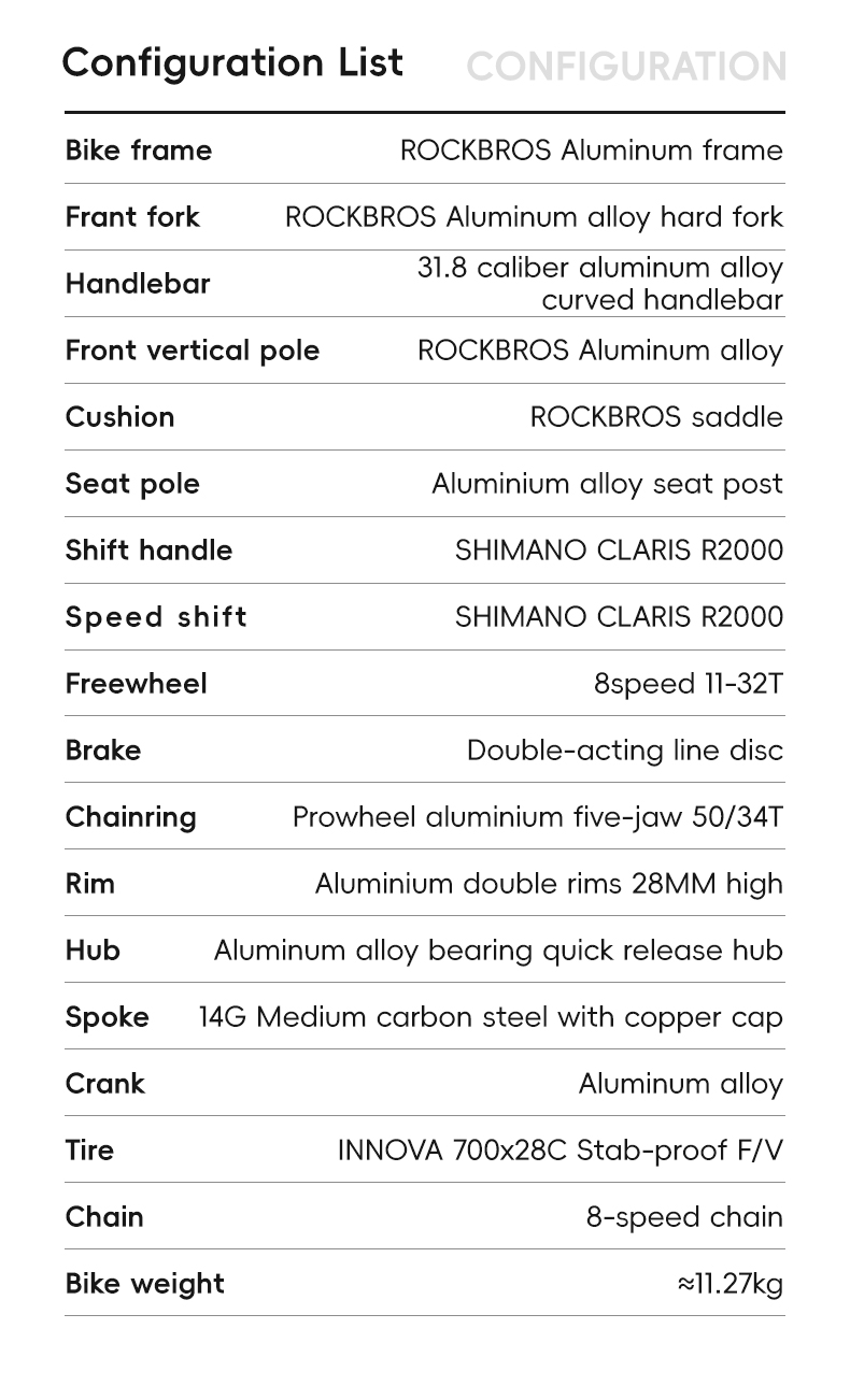 จักรยานเสือหมอบ ROCKBROS SPIN-W2M เฟรมอลูมิเนียม ชุดเกียร์ Shimano Claris R2000 (2x8 สปีด) ล้อ 700c