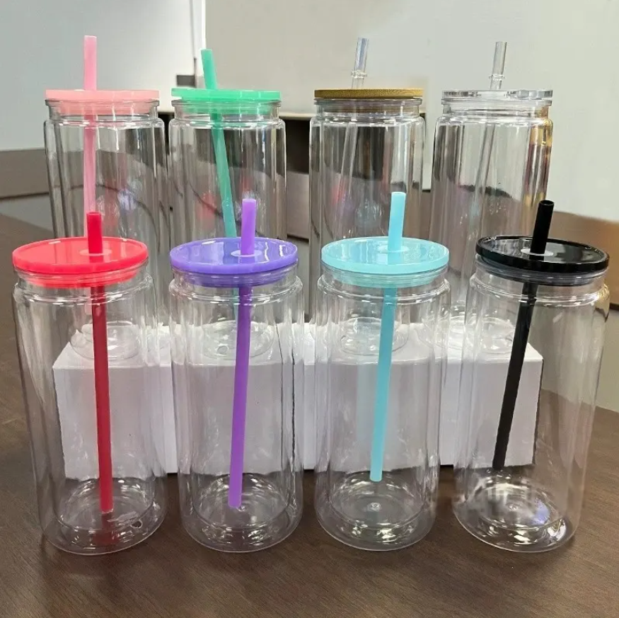 แก้วพลาสติกใสพร้อมหลอดและฝา 475 ml
