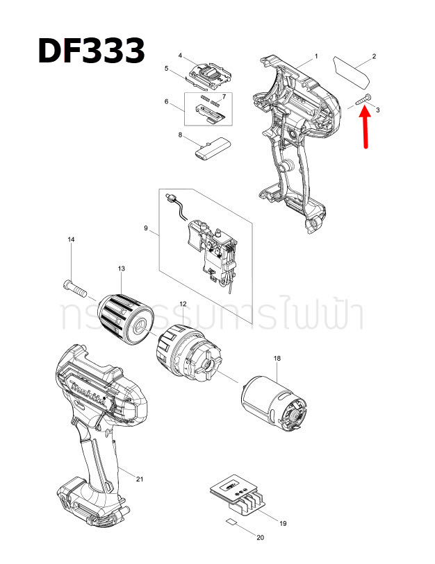 TAPPING SCREW 3X16 สว่านไขควงกระแทกไร้สาย มากีต้า Makita TM30D, DF032D, BTM40, DTM40, BTM50, DTM50, DTD153, DTD154, DDF484 Pn.266429-2 (แท้) ##