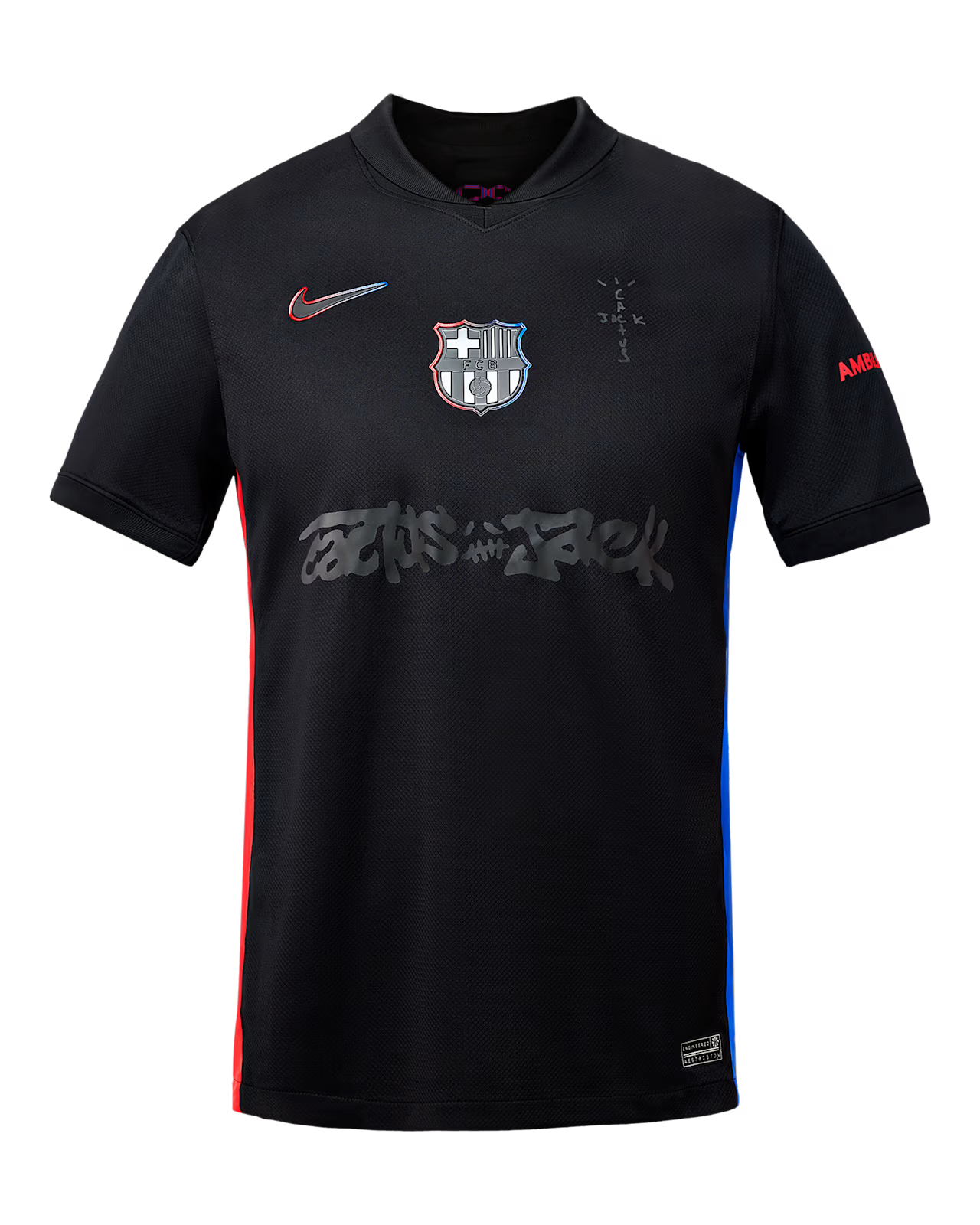 เสื้อบาร์เซโลน่า 2024 2025 ทีมเยือน 2024/25 Stadium Away x CACTUS JACK รุ่นสเตเดี้ยมสีดำของแท้