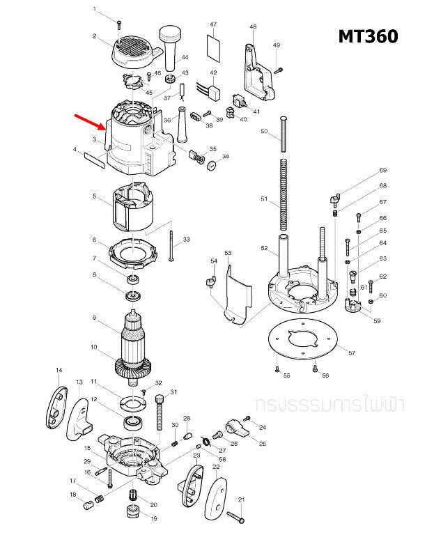 เสื้อฟิลคอยล์ เราท์เตอร์ มาคเทค Maktec MT360 [#3] Pn.183769-2 (แท้) ##