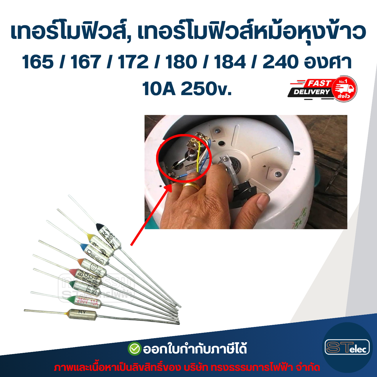 เทอร์โมฟิวส์, เทอร์โมฟิวส์หม้อหุงข้าว 165 / 167 / 172 / 180 / 184 / 240 องศา 10A 250v. อะไหล่เครื่องใช้ไฟฟ้า