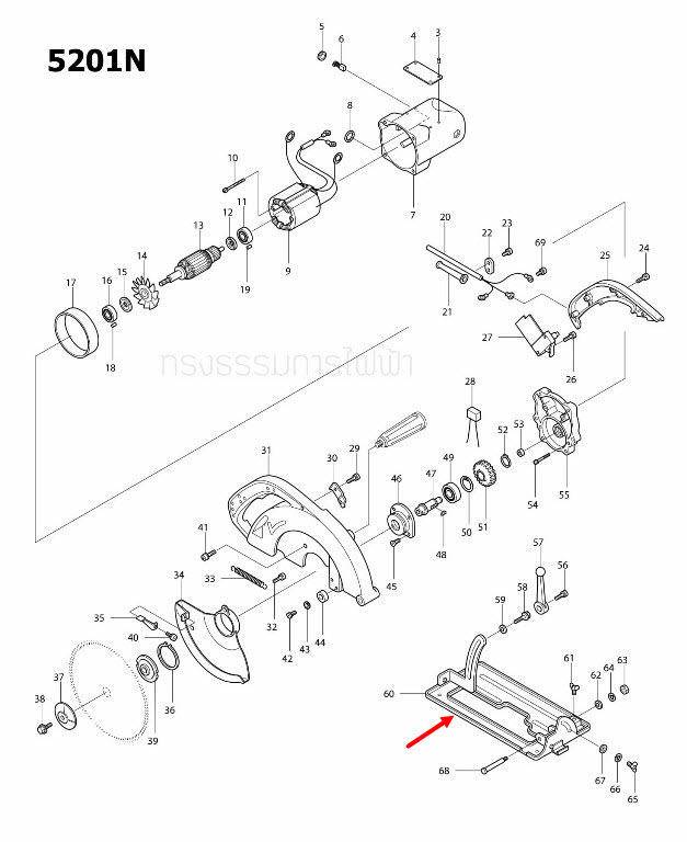 ฐานล่าง เลื่อยวงเดือน Makita มากีต้า 5201N [#60] Pn.133172-7 (แท้) ##