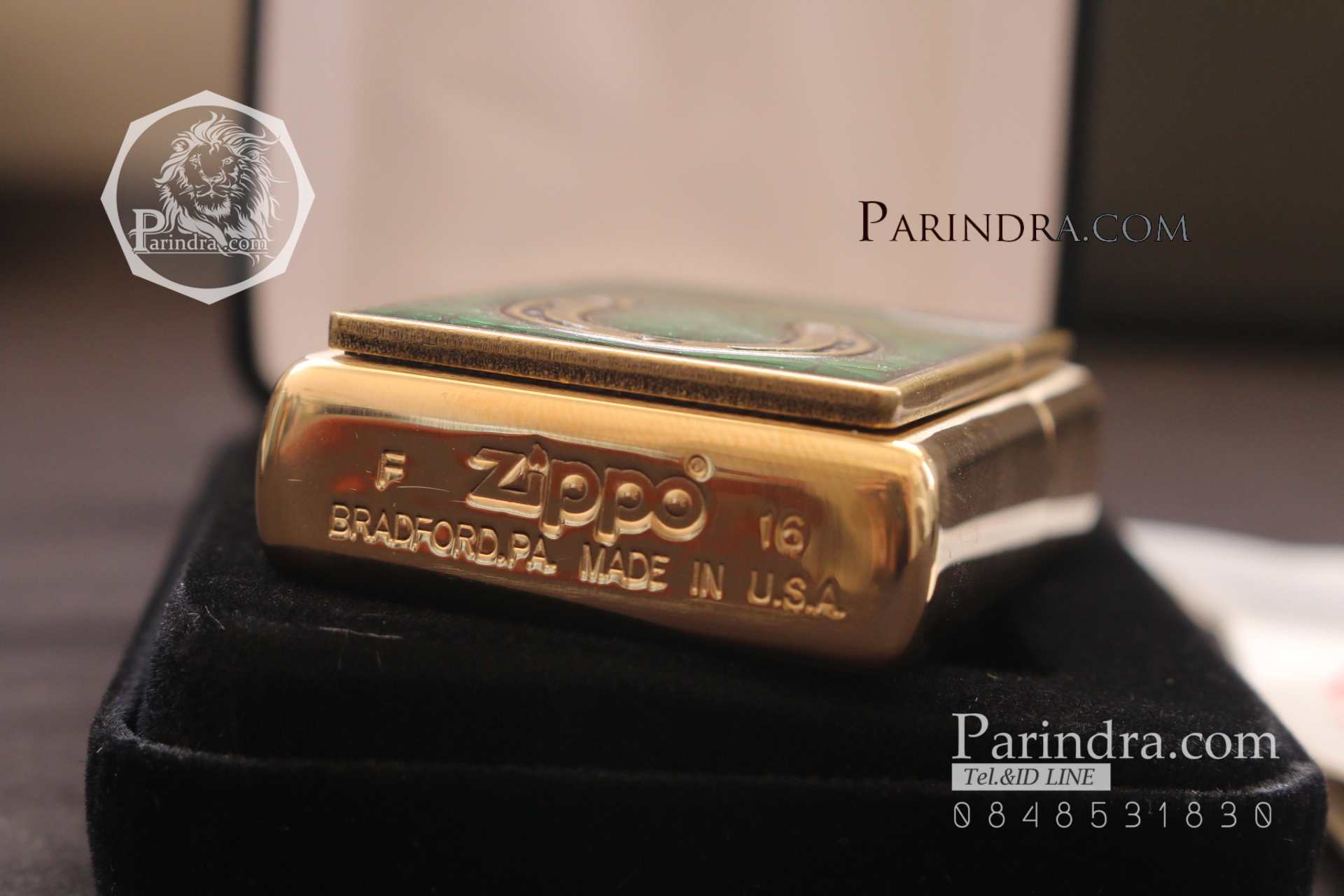 ไฟแช็ค Zippo แท้ "Zippo 29243, Horseshoe & Clovers Emblem, Brushed Brass Finish " แท้นำเข้า 100%