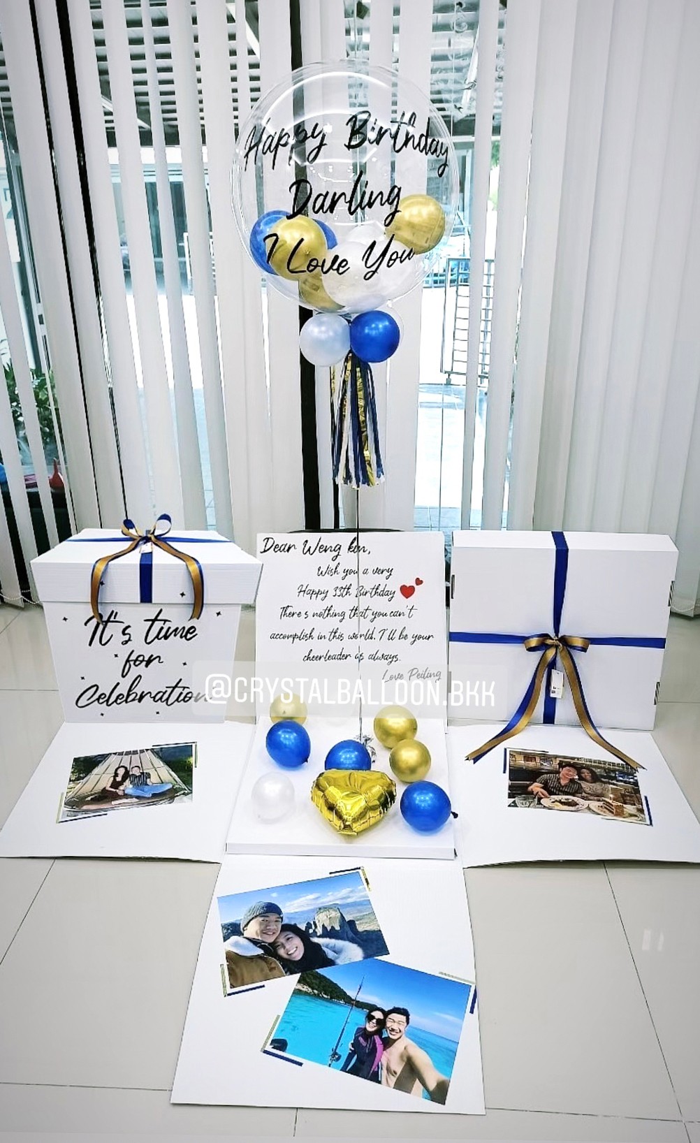 Happy Birthday Surprise Box กล่องเซอร์ไพรส์วันเกิด Bubble USA ขนาด 24" พร้อมตกแต่ง สามารถใส่รูปได้ 4 ใบ สามารถเปลี่ยนสีลูกโป่ง/เปลี่ยนข้อความได้