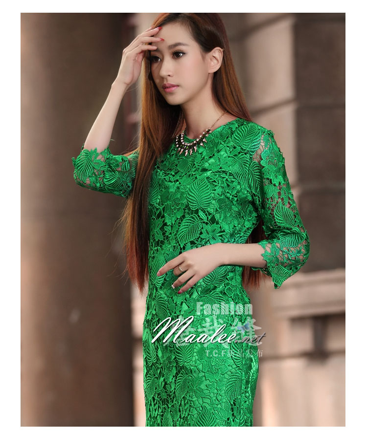 พร้อมส่ง ชุดราตรีสั้น ลูกไม้ สีเขียว แขน 4 ส่วน (เหลือเฉพาะไซส์ M)