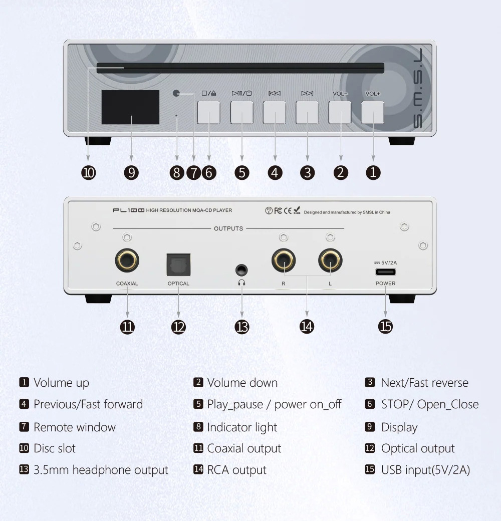 SMSL PL100 เครื่องเล่น CD ชิป DAC Cirrus Logic CS43131 ประกันศูนย์ไทย