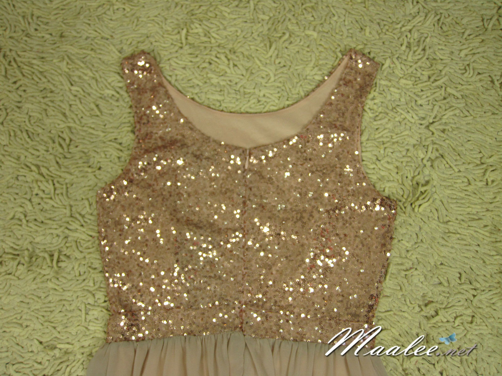 พร้อมส่ง ชุดราตรีสั้น แขนกุด สี Nude แต่งเลื่อมสีชมพู กระโปรงผ้าชีฟอง (เหลือเฉพาะไซส์ XL )