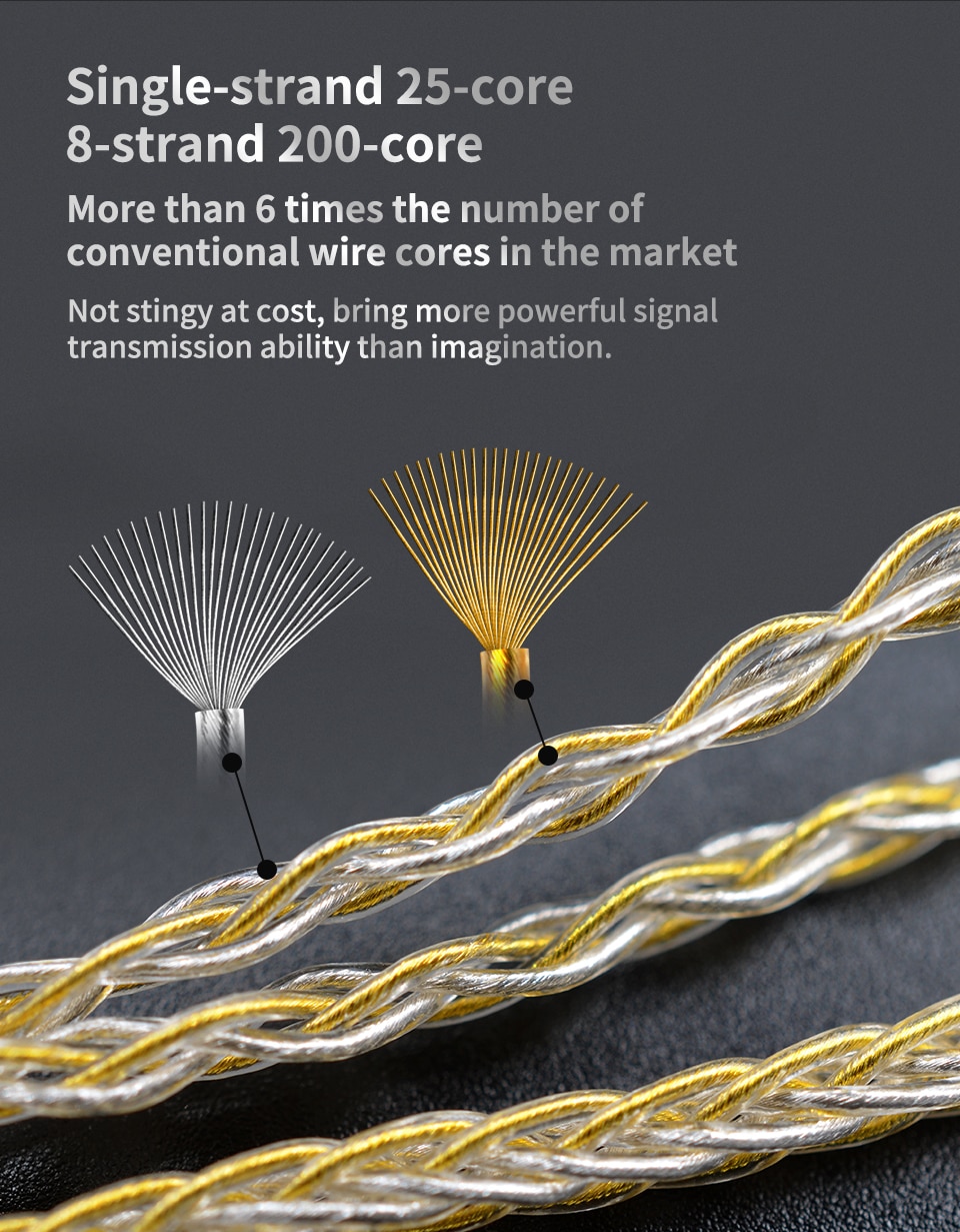 ขายสาย KZ Goldsilver cable สายถักชุบเงิน+ทอง 200 แกนรุ่นใหม่ล่าสุด