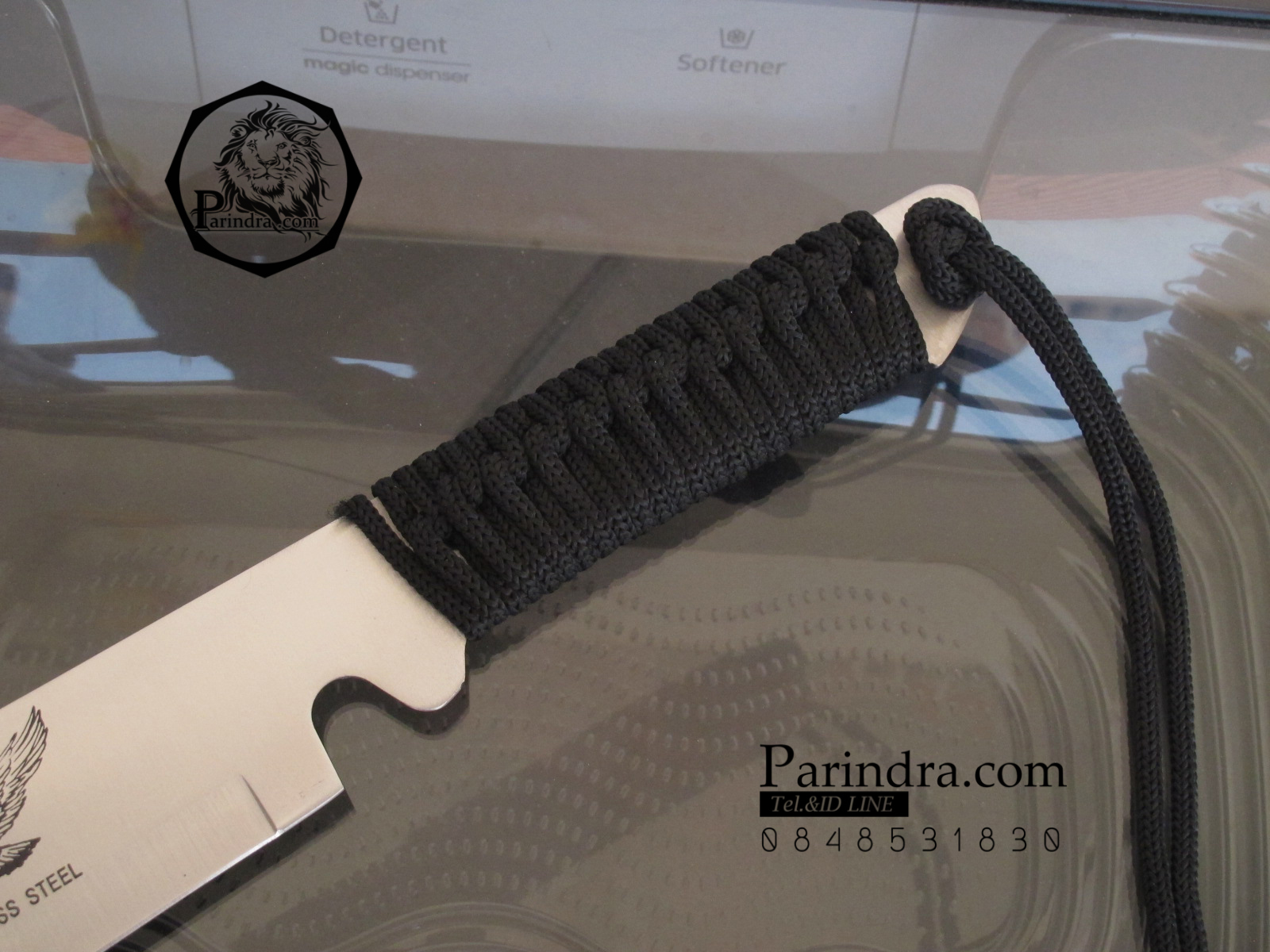 มีดยาวเดินป่า Hawk สปาร์ต้า หัวตัด ขนาด 18.5 นิ้ว ด้ามเชือกถักสีดำ