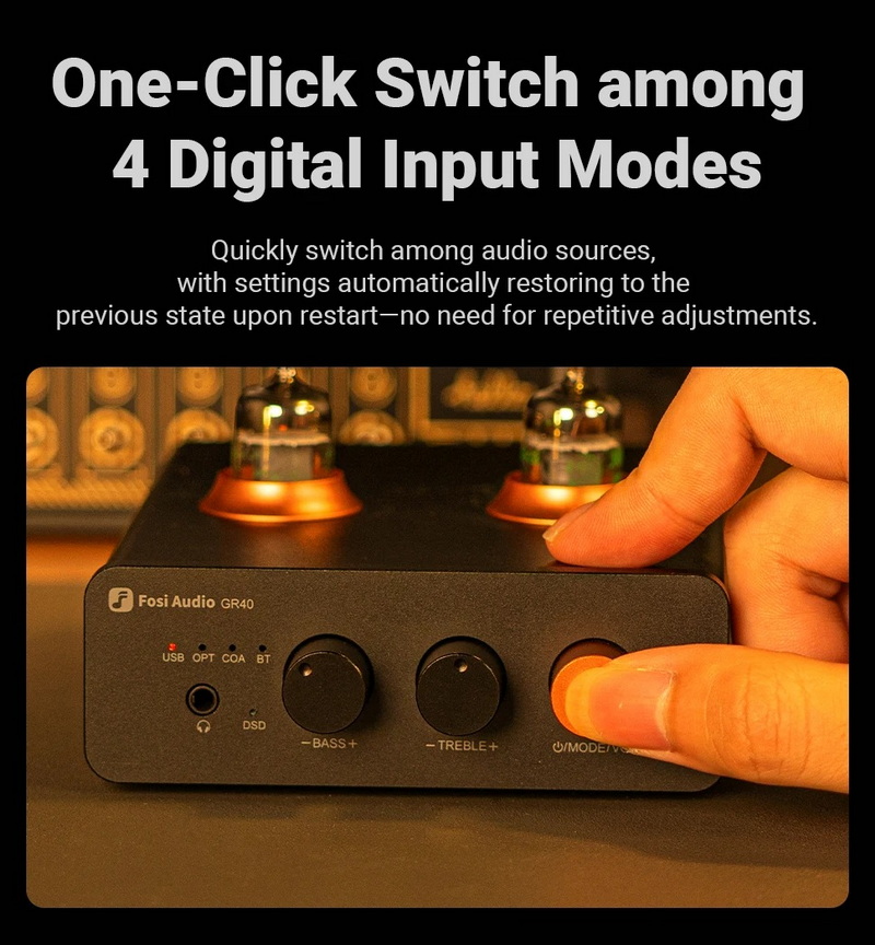 Fosi Audio GR40 Bluetooth DAC/AMP หลอดแก้วตั้งโต๊ะ ปรับเบส แหลมได้ ประกันศูนย์ไทย