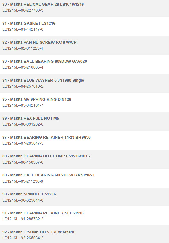 LS1216L, LS1016L แท่นตัดองศา Makita Spare Parts
