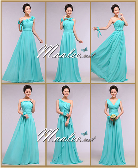 พร้อมส่ง ชุดราตรียาว ชุดเพื่อนเจ้าสาว สีฟ้ามิ้นต์ แบบ A ไหล่เดียว แต่งระบายด้านหน้า