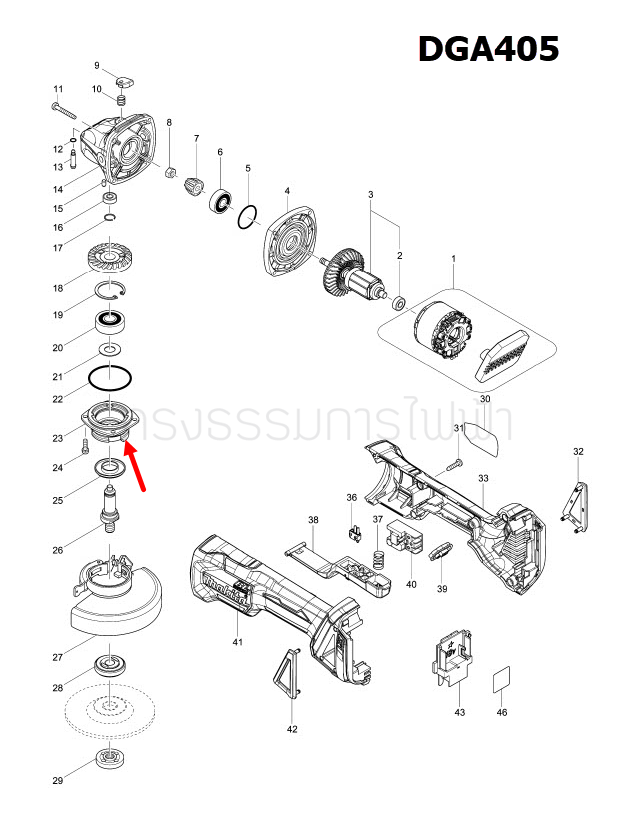 BEARING BOX หินเจียรไร้สาย Makita มากีต้า DGA404, DGA405 [#23] Pn.318331-6 (แท้) ##
