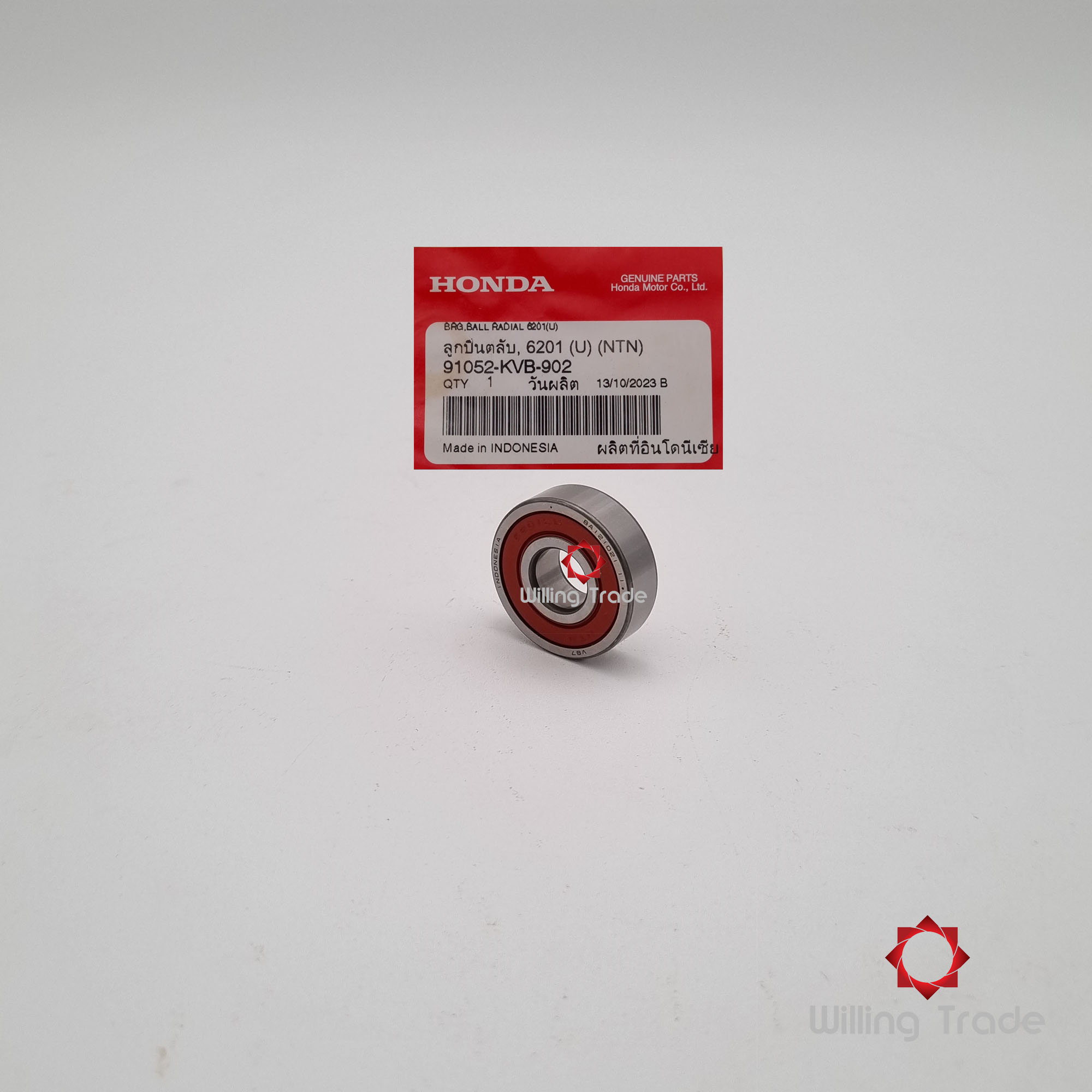 ลูกปีนตลับ 6201(U) (WX942) HONDA: (91052-KVB-902) CLICK110 คาร์บู (2006-2008) ... แพ๊คละ 1 ชิ้น... [แท้ศูนย์ 100%] ...กลุ่มอะไหล่ล้อหน้า ... BEARING, RADIAL BALL, 6201(U)