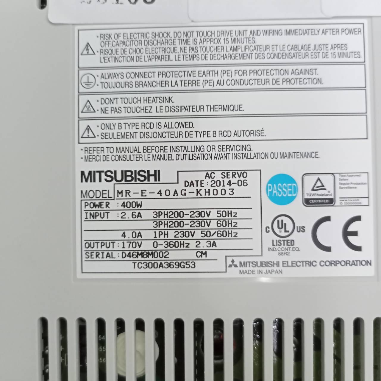 MR-E-40AG-KH003 SERVO DRIVE " MITSUBISHI "