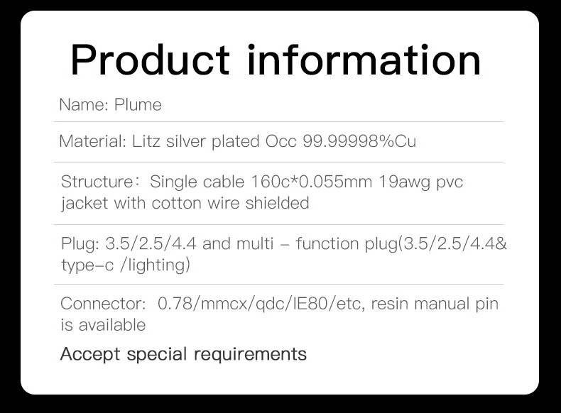 ขาย Hakugei Plume สายอัพเกรดหูฟัง ทองแดงชุบเงิน 6N OCC แบบ Litz