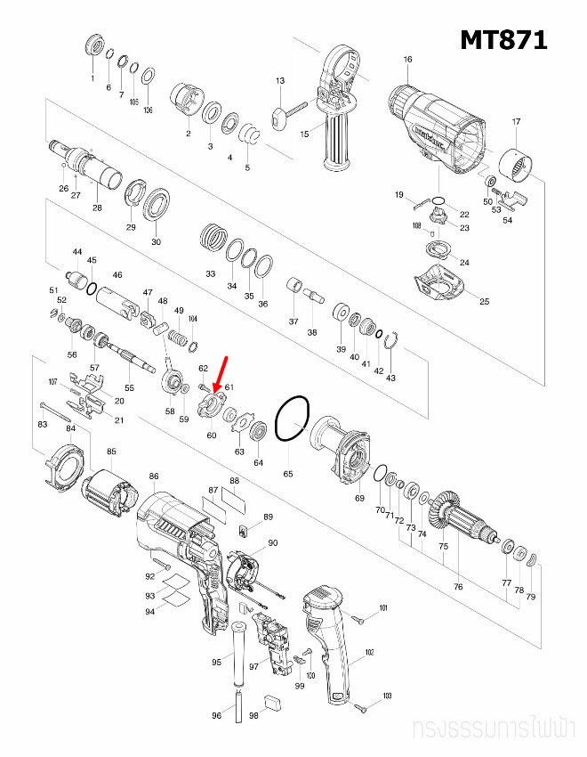 BEARING BOX สว่านโรตารี่ Maktec, Makita MT870, MT871, M8701, M8701B [#60] Pn.310344-3 (แท้) ##(*)