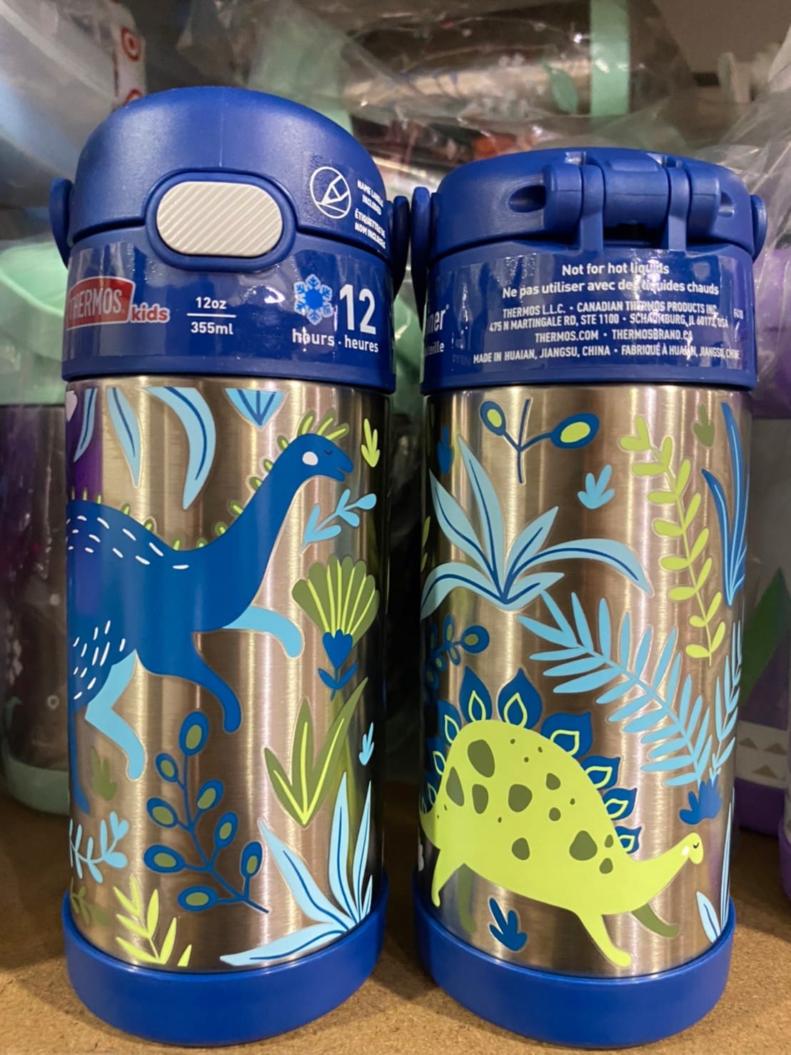 กระติกดูดน้ำแตนเลสหุ้มฉนวนสุญญากาศยี่ห้อ Thermos ของแท้ขนาด 12 ออนซ์ ลาย Dinosaur Kingdom