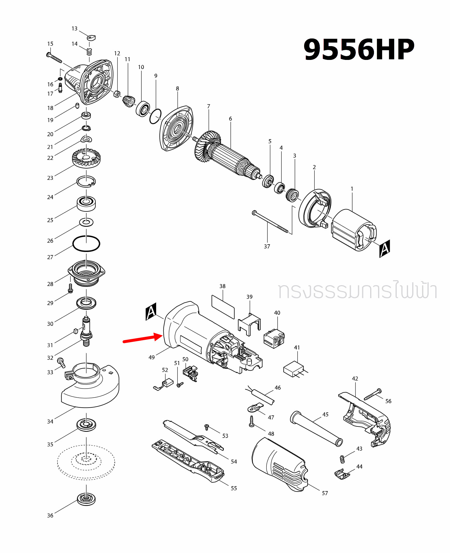 เสื้อฟิลคอยล์ หินเจียร-Makita 9556HP [#49] Pn.418838-3 (แท้) ##(*)