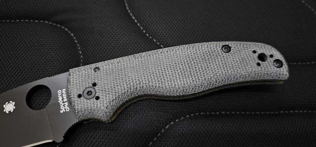 Spyderco Exclusive Gray Shaman with Gray Canvas Micarta Black Blade CPM S45VN Plain Edge