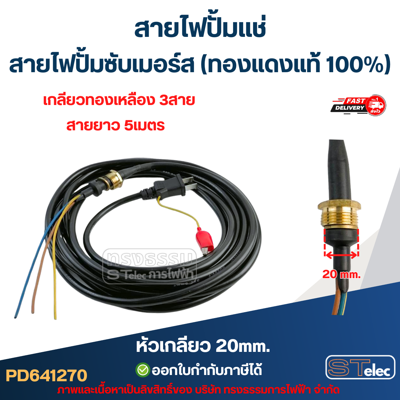 สายไฟปั้มแช่ สายไฟปั้มซับเมอร์ส (ทองแดงแท้ 100%)