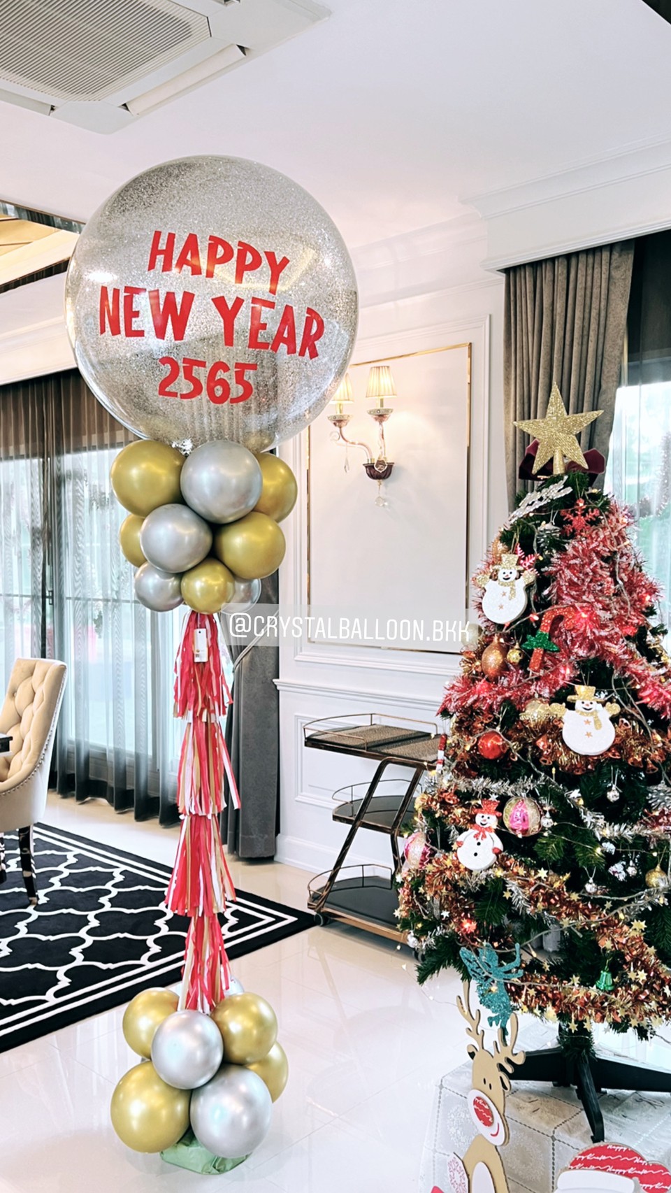 เสาลูกโป่ง Happy New Year Bubble 36" Theme สีแดง พร้อมตกแต่ง สามารถเปลี่ยนสีลูกโป่ง/เปลี่ยนข้อความได้