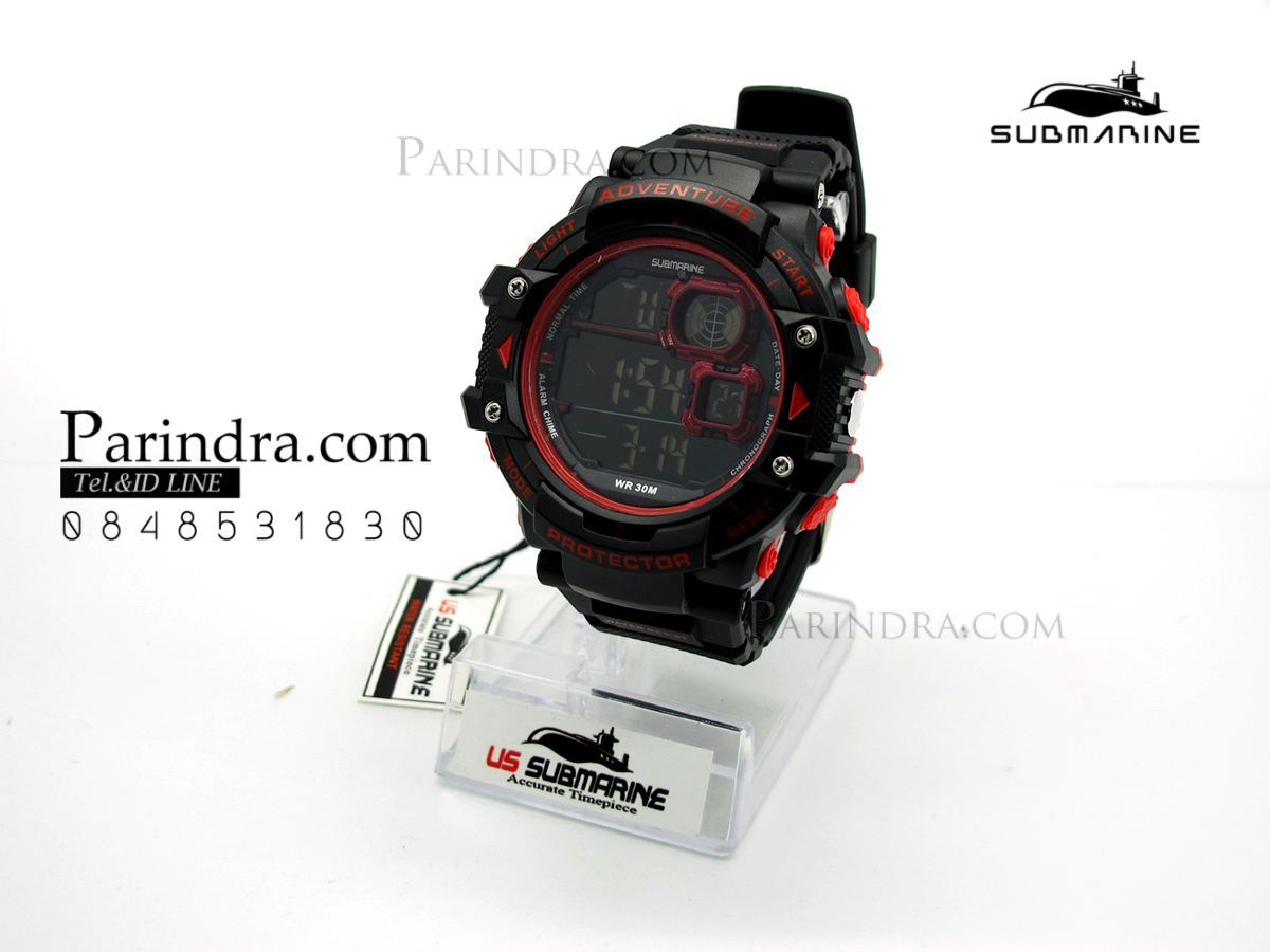 นาฬิกา US submarine TP1334M สีดำขอบแดง พื้นหลังดำ