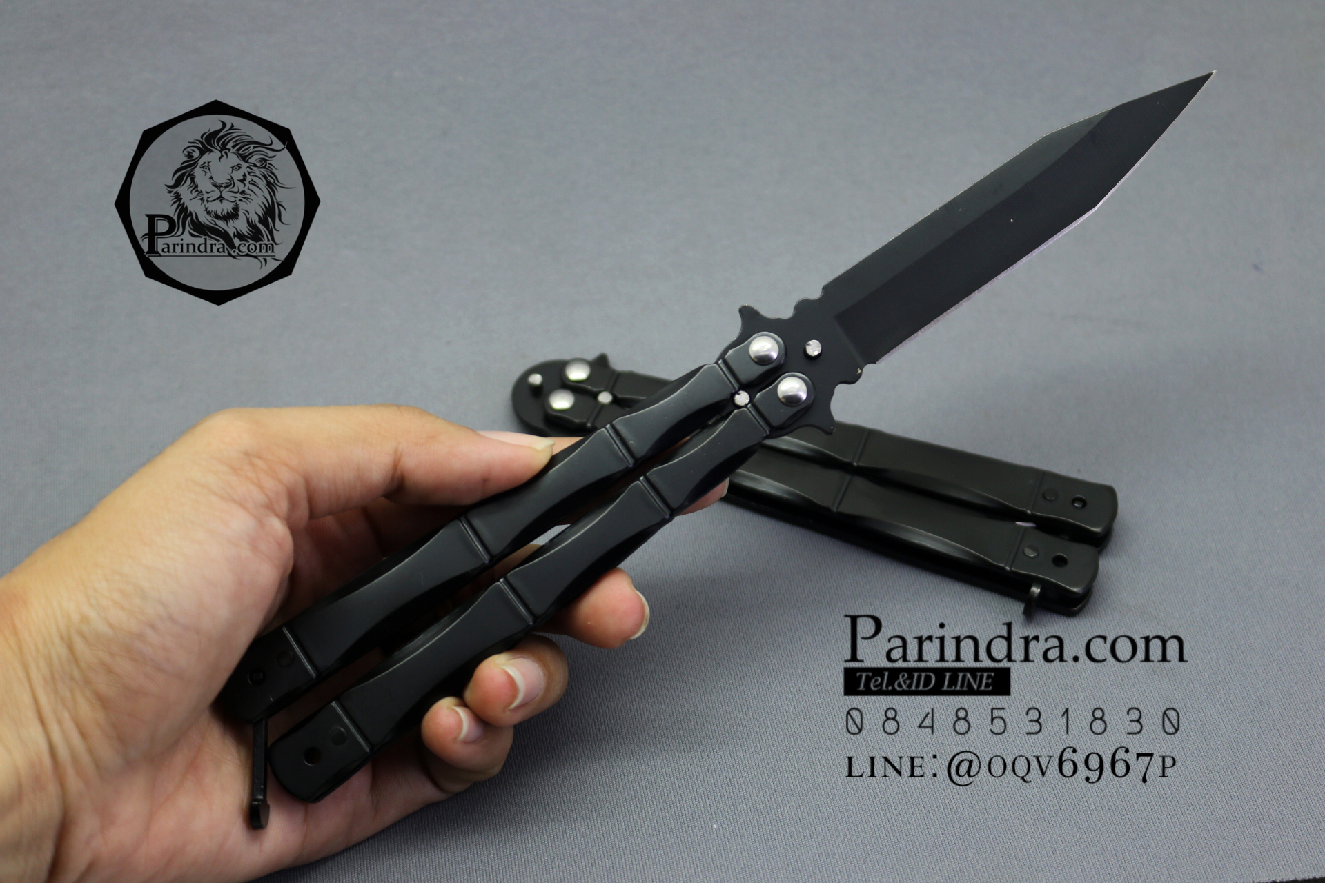 มีดบาลีซอง Balisong มีดควง มีดปีกผีเสื้อ ด้ามปล้องลำไผ่ สีดำ ดาบน้ำเงิน ขนาด 9 นิ้ว BLA022