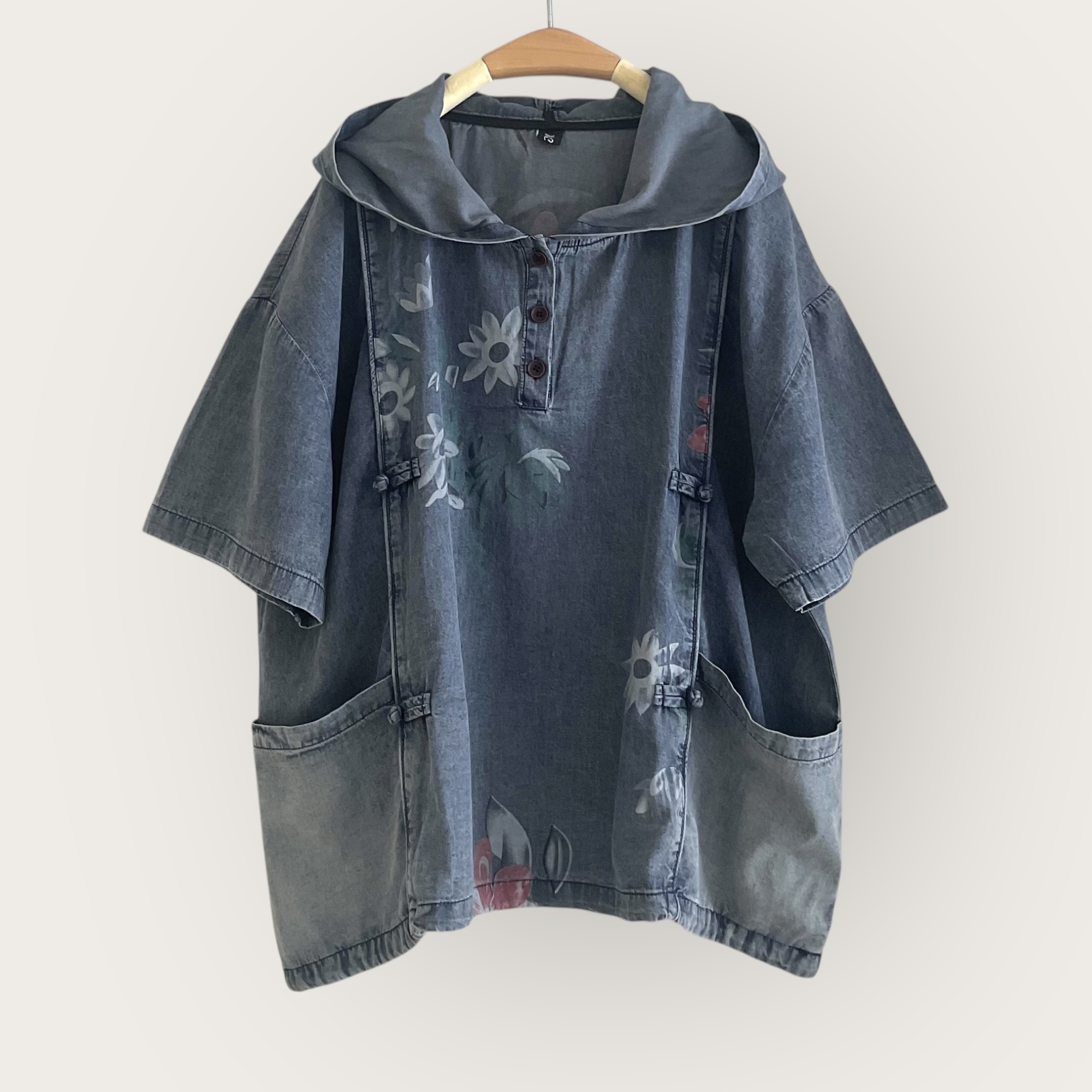 เสื้อฮู้ดยีนส์แต่งกระเป๋าเนื้อผ้าบางนิ่ม