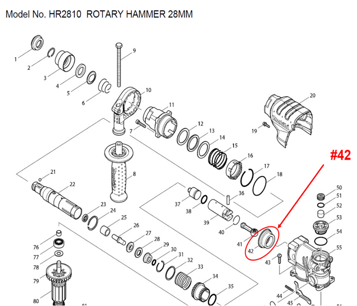 เฟือง สว่านโรตารี่ Makita HR2810, HR2810T #42 Pn.227532-4 (แท้) ##