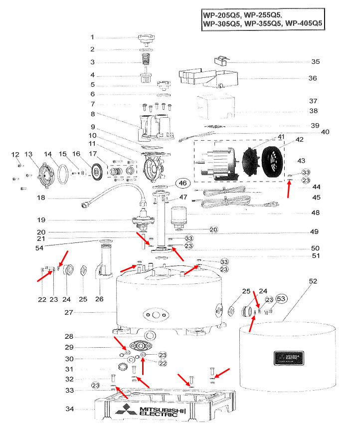 วอซเซอร์ 8 ปั๊มน้ำ มิตซู WP-85, WP-105, WP-155, WP-205, WP-255, WP-305, WP-355, WP-405, EP-155, EP-205, EP-255, EP-305, EP-355, EP-405, CP-255, CP-405, IP-505 Pn.H04302E01 (ราคา/ชิ้น-) (แท้)