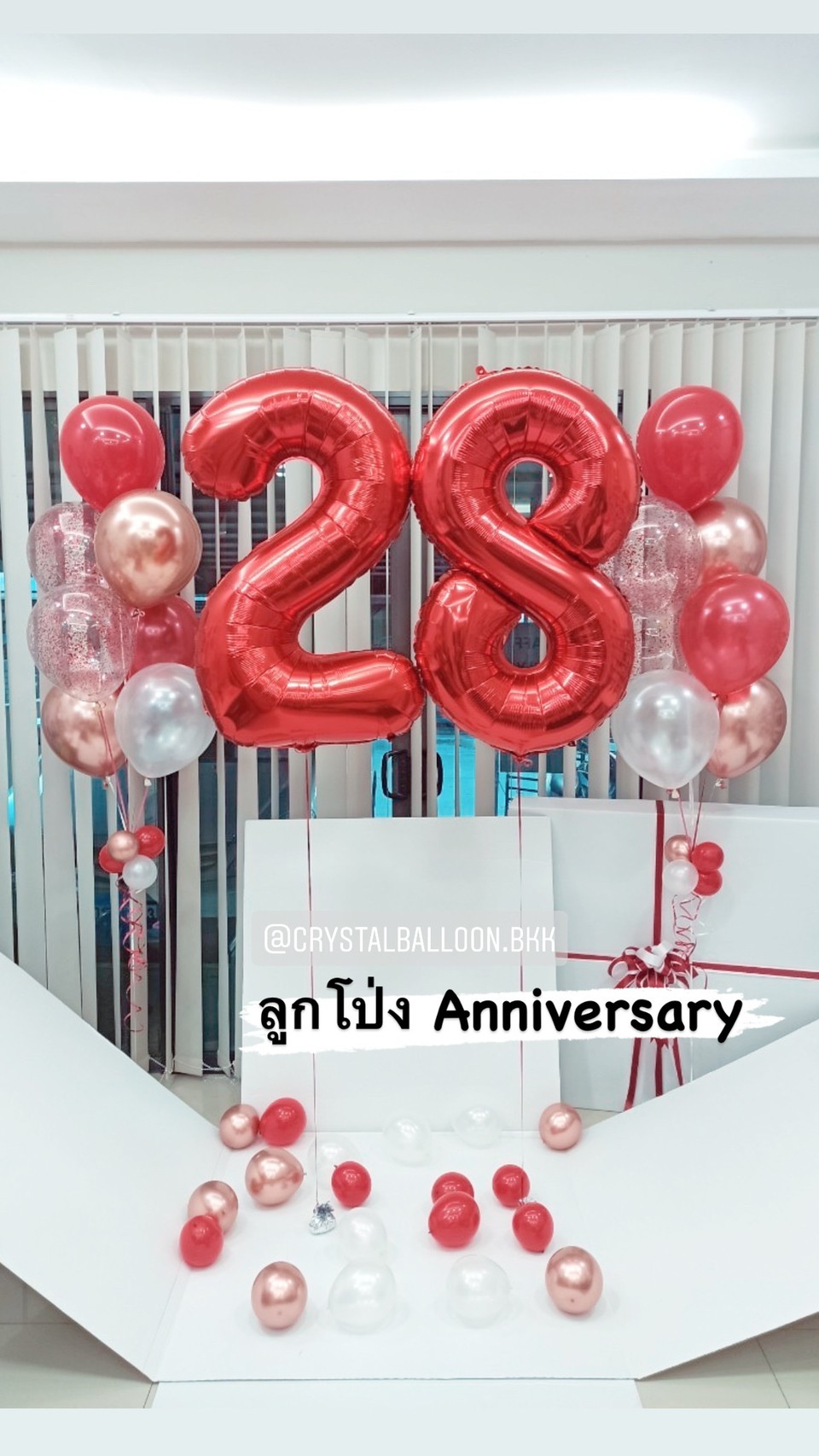 ลูกโป่ง วันครบรอบ JumBo Box 36" Theme สีแดง พร้อม ฟอยล์ตัวเลข ขนาด 40" 2 ชิ้น พร้อม ช่อลูกโป่ง ช่อ 7 ลูก 2 ช่อ,ลูกโป่งใส ใส่กลิตเตอร์ พร้อมตกเเต่ง สามารถเปลี่ยนสีลูกโป่ง/เปลี่ยนสี-ฟอยล์ตัวเลขได้