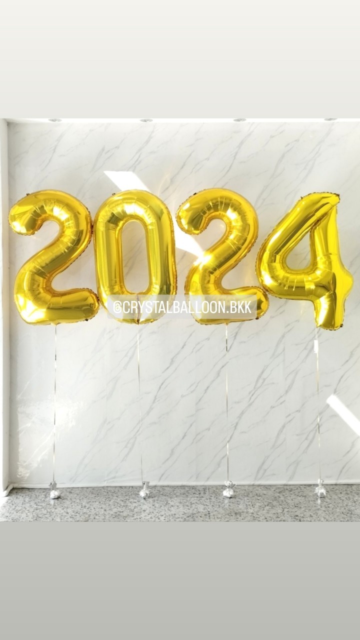 ลูกโป่ง New Year ฟอยล์ตัวเลข ขนาด 40" 4 ชิ้น พร้อมตกแต่ง สามารถเปลี่ยนสี-ฟอยล์ตัวเลขได้