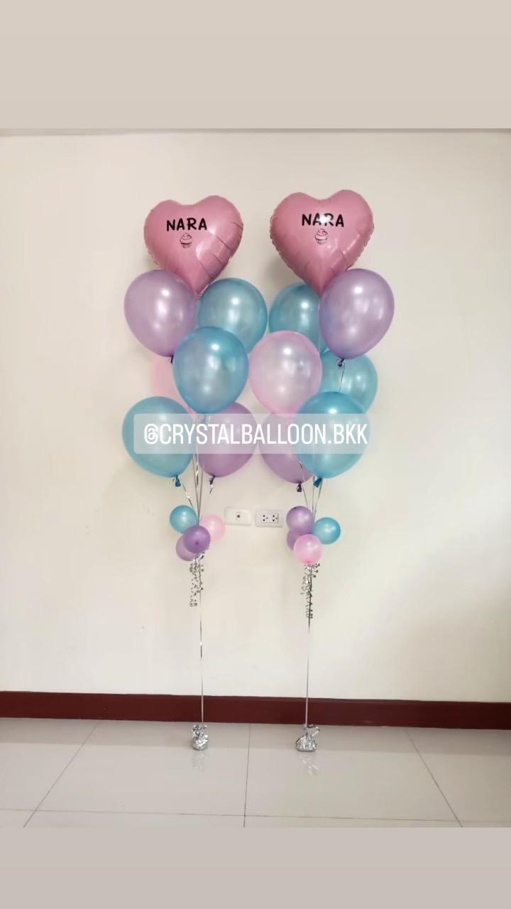 ลูกโป่ง วันเกิดเด็ก ช่อลูกโป่งฟอยล์หัวใจ ขนาด 18" ช่อ 7 ลูก 2 ช่อ พร้อมตกแต่ง สามารถเปลี่ยนสีลูกโป่ง/เปลี่ยนข้อความ/เปลี่ยนสี-ฟอยล์ตกแต่งได้