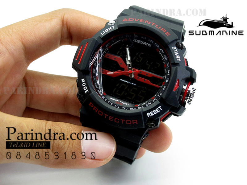 นาฬิกา US submarine รุ่น TP3164M สีดำตัดแดง พื้นหลังดำ