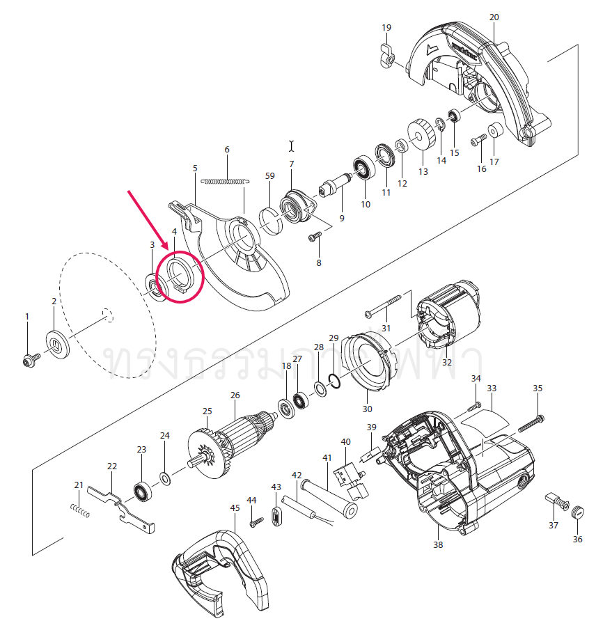 แหวนล็อคนอก เลื่อยวงเดือน Maktec MT560, MT580, MT582, MT583 [#4], Makita-มากีต้า 5800NB [#31], 5806B [#20], M5801, M5801B [#4] Pn.961155-5 (แท้)##