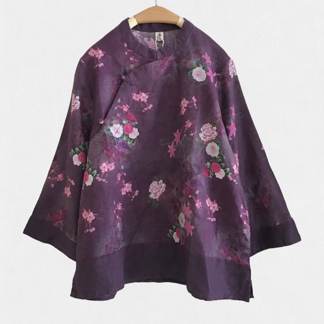 เสื้อผ้าลินินคอจีนแต่งกระดุมเฉียง