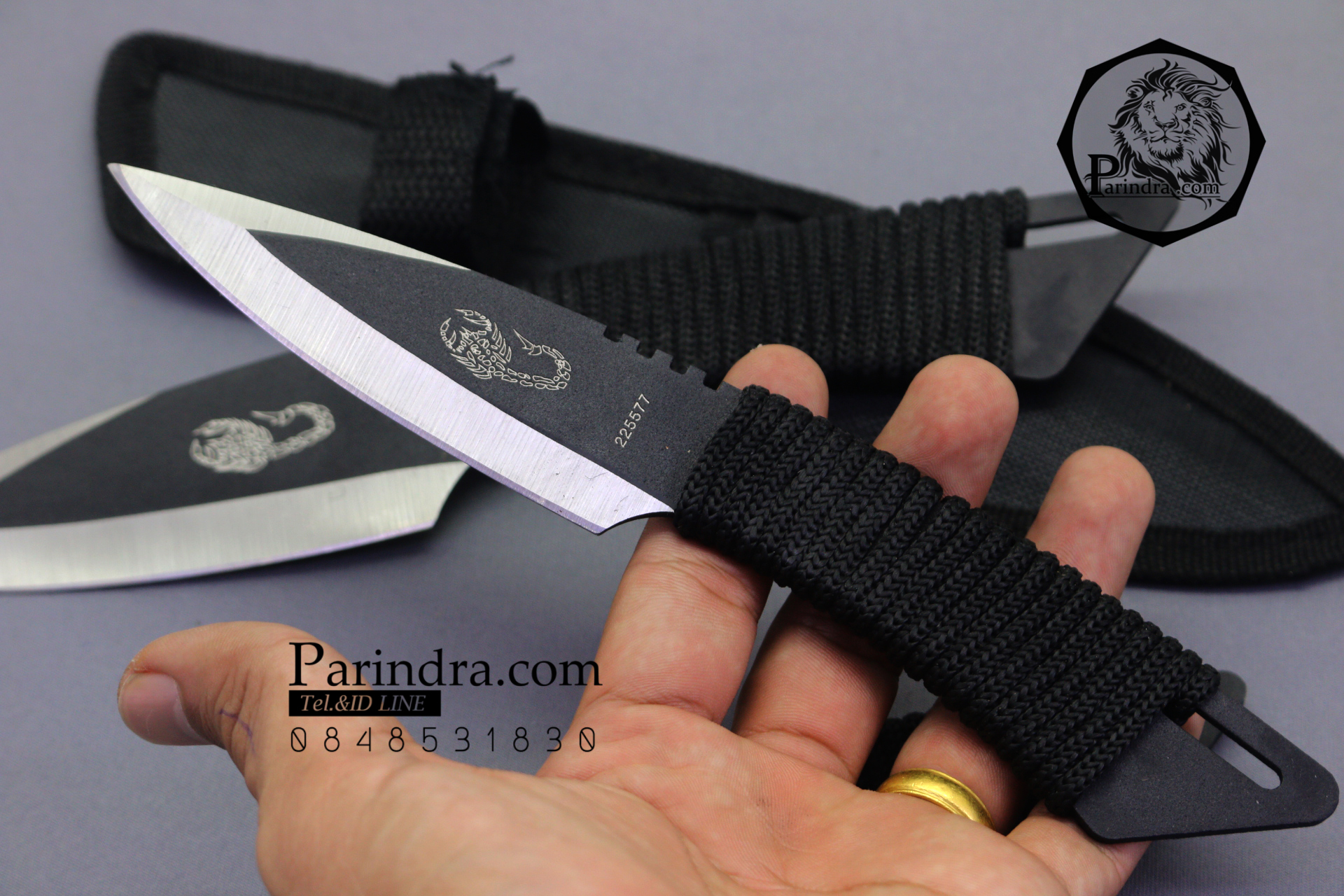 มีดขว้าง มีดบิน แมงป่องดำ มีสามขนาด มีซองพกสวยงามครับ