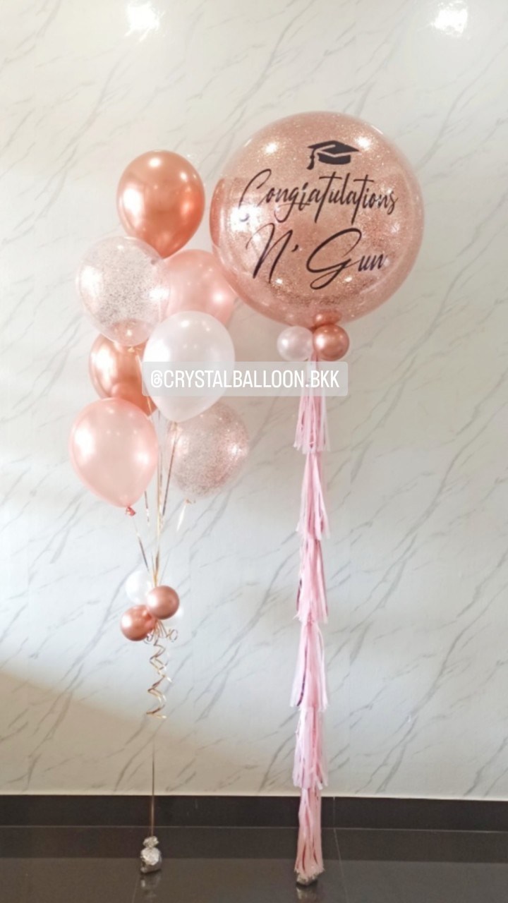 ลูกโป่ง รับปริญญา Bubble ขนาด 36" กลิตเตอร์สีโรสโกล พร้อม ช่อลูกโป่ง ช่อ 7 ลูก 1 ช่อ พร้อมตกแต่ง สามารถเปลี่ยนสีลูกโป่ง/เปลี่ยนข้อความ/เปลี่ยนขนาดได้