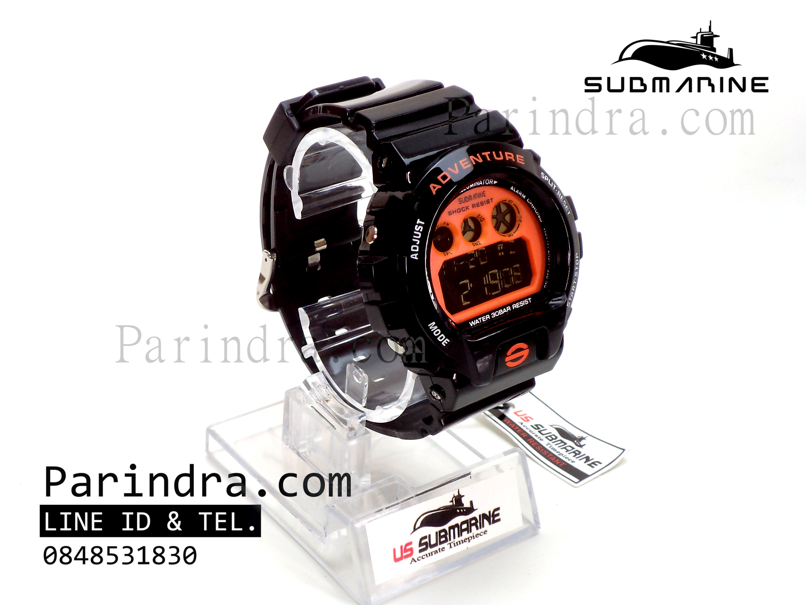 นาฬิกา US submarine Adventure Protector รุ่น TP1279M สีดำตัดส้ม พื้นหลังดำ