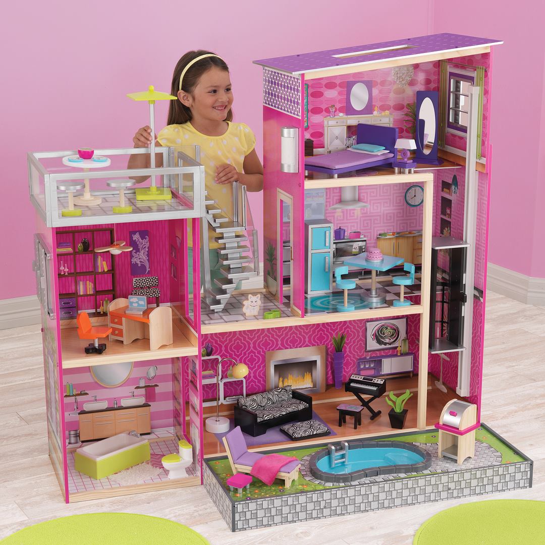 บ้านตุ๊กตา KidKraft Uptown Wooden Dollhouse With 35 Pieces of Furniture
