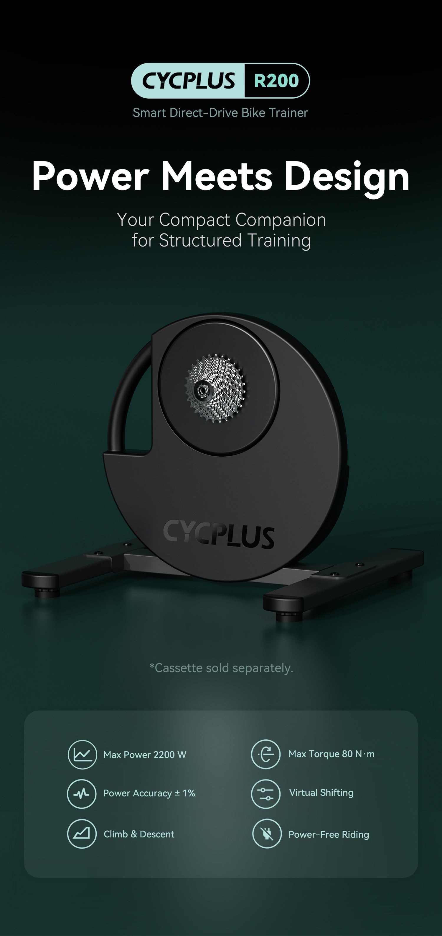 CYCPLUS R200 เครื่องปั่นจักรยานอัจฉริยะ 2200W | Smart Bike Trainer ±1%