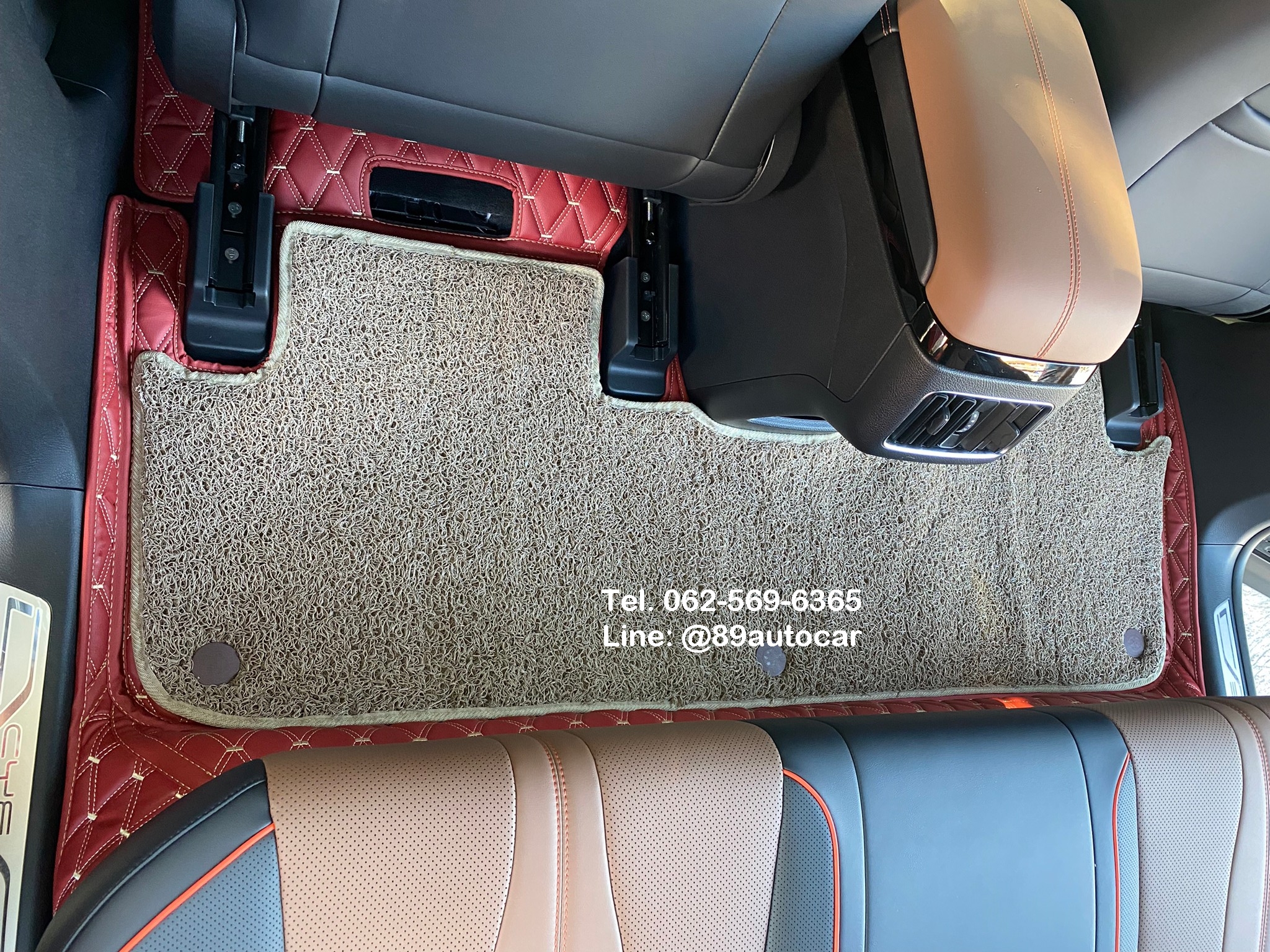 พรมรถยนต์ BYD Sealion6 ปูพรม7D สีแดงไวน์ ด้ายคู่ เสริมไวนิลดักฝุ่นสีครีม เต็มคัน